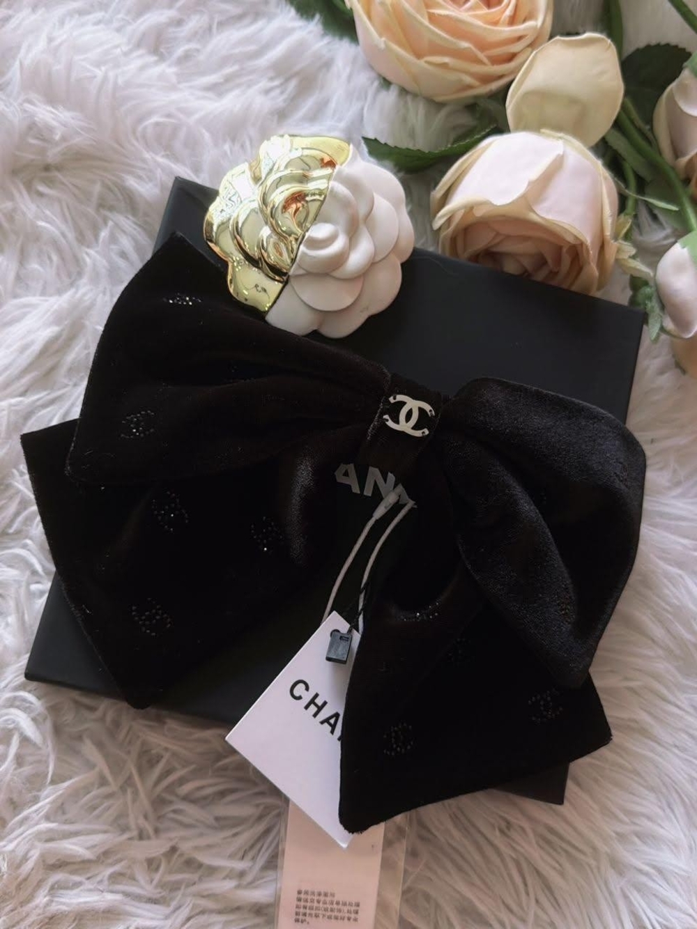 Chanel Black Velvet Bow Hair Accessory